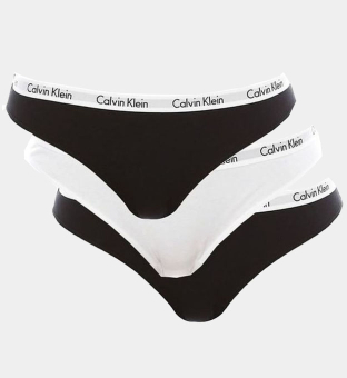Calvin Klein 3 Pak Thongs Dames Zwart Wit