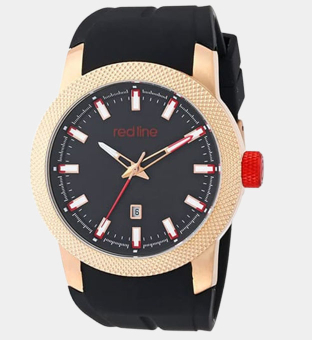 red line Gauge Analog Display Japanese Quartz Horloge Mannen Zwart